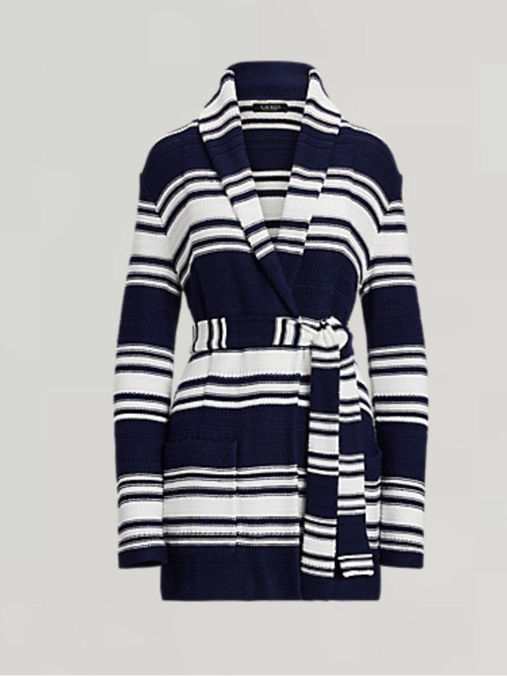 NWT! Ralph Lauren Navy and White Striped Beautiful Wrap Cardigan With Belt Tie